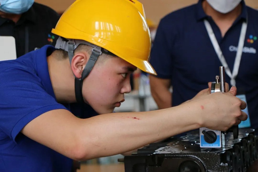 正在進行比賽的馬銘軒。（長春職業技術學校供圖）