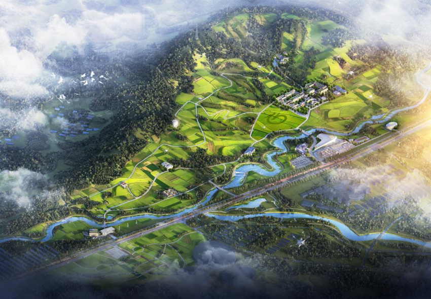 東方爍龍研學營地一期鳥瞰設計圖。