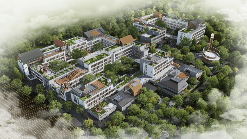 東方爍龍研學營地一期鳥瞰設計圖。