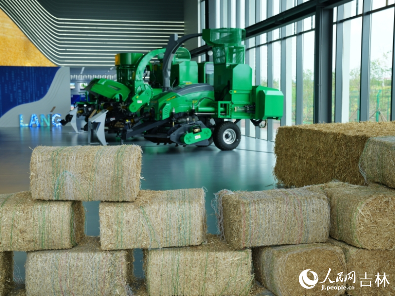 秸稈飼料打捆機“吐出”的“金條”。人民網記者 李洋攝